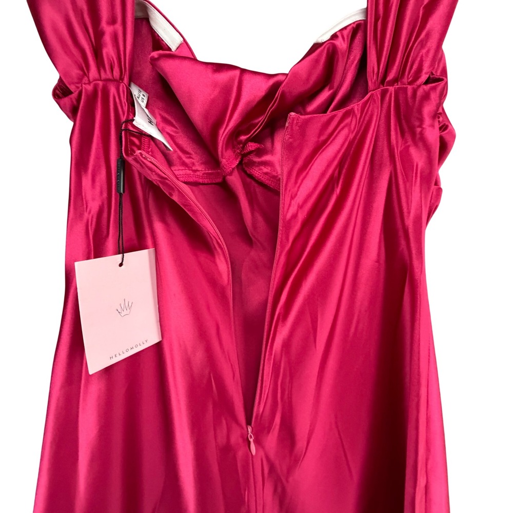 Hello Molly Shine Of Pearls Satin Maxi Dress Womens L Pink Off Shoulder Formal - Picture 6 of 16